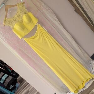 Splash Yellow Lace Prom Dress